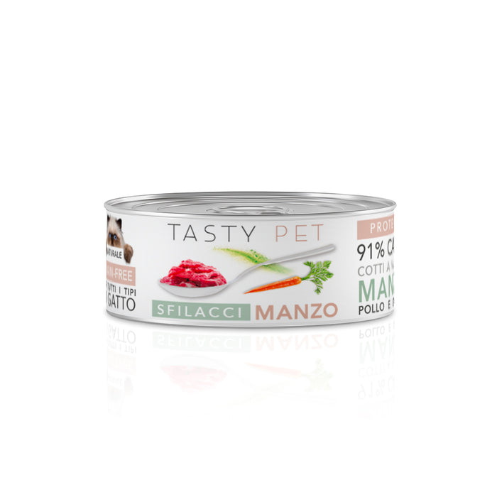 Tasty Pet Confezione di Alimento Completo Umido per Gatti - 5103 Sfilacci Manzo e Carote