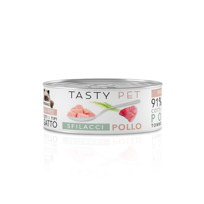 Tasty Pet Confezione di Alimento Completo Umido per Gatti - 5104 Sfilacci Pollo tonno e mela