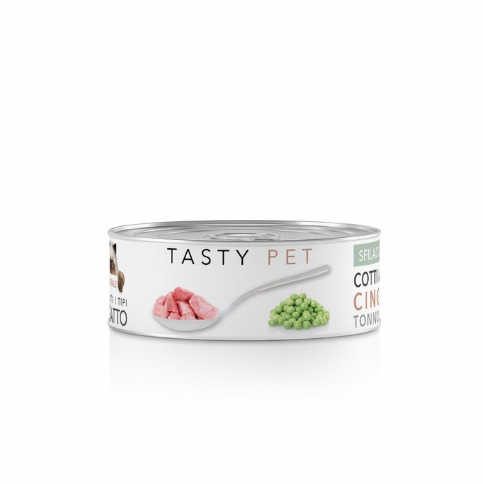 Tasty Pet Confezione di Alimento Completo Umido per Gatti - 5106 Sfilacci Cinghiale, Tonno e Piselli